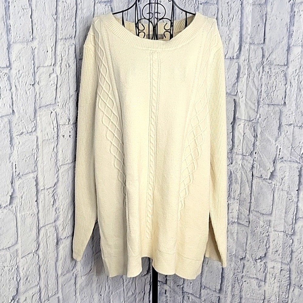 EVOLUTION BY CYRUS Double Cable Knit Off‎ White Sweater Size 3X